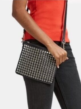 Theory Transformer Studs Black Leather Crossbody Pouch